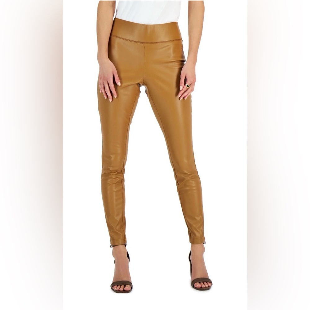 INC International Concepts Camel Faux Leather Skinny Pants
